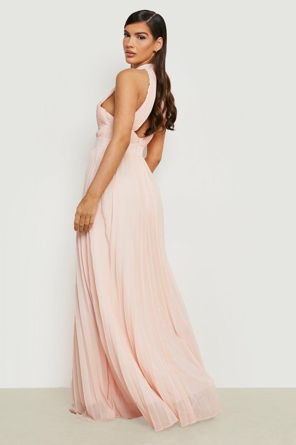 Pleated Keyhole Halterneck Maxi Dress boohoo