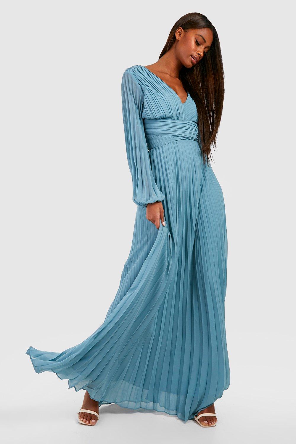 Blue pleated shop maxi dress