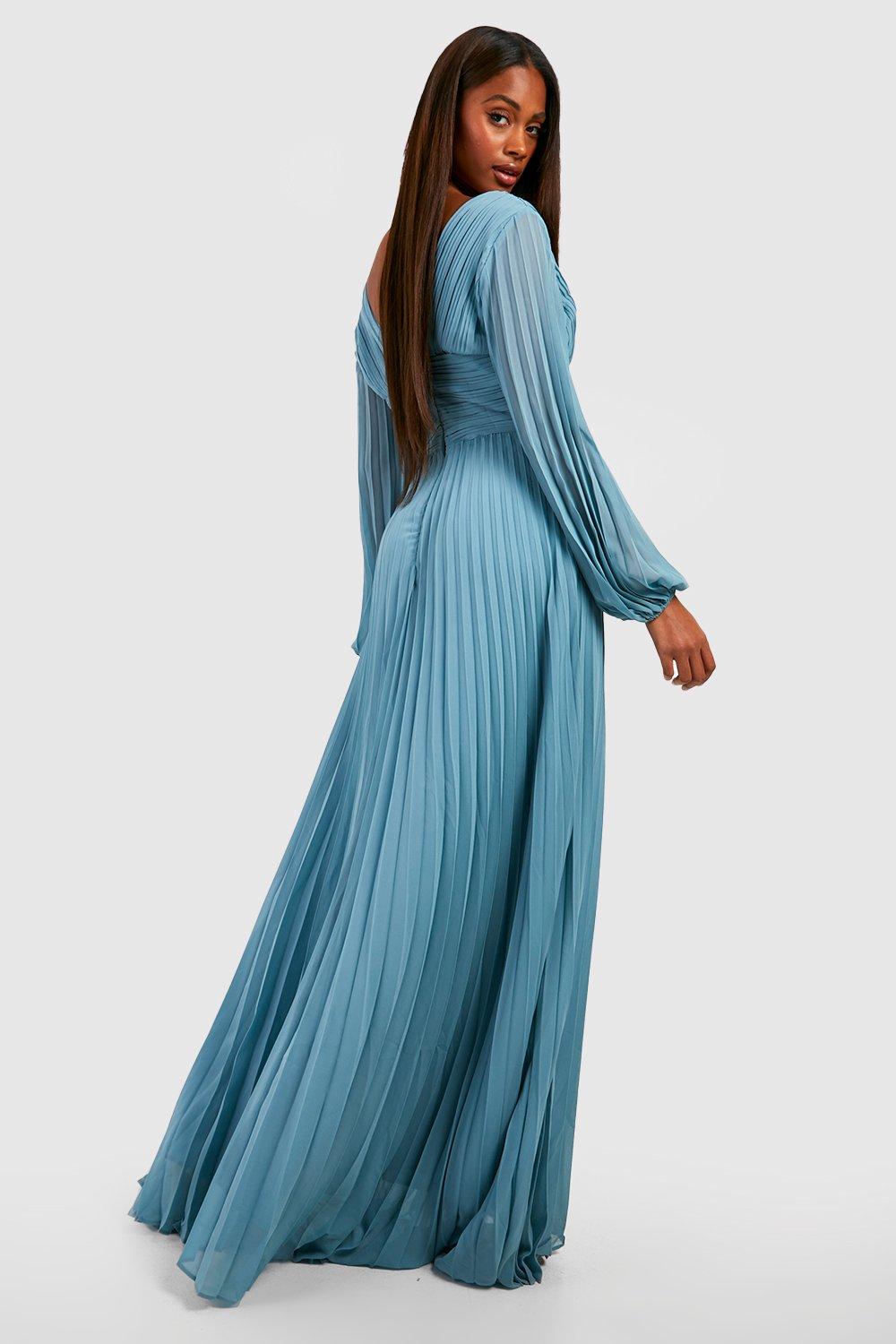 Women s Pleated Plunge Wrap Maxi Dress Boohoo UK