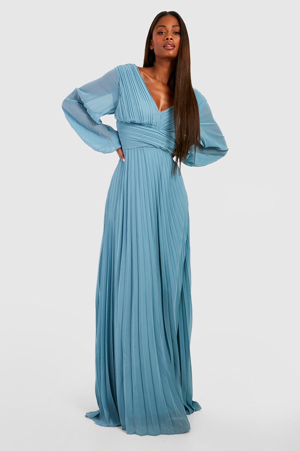 pleated chiffon long dress