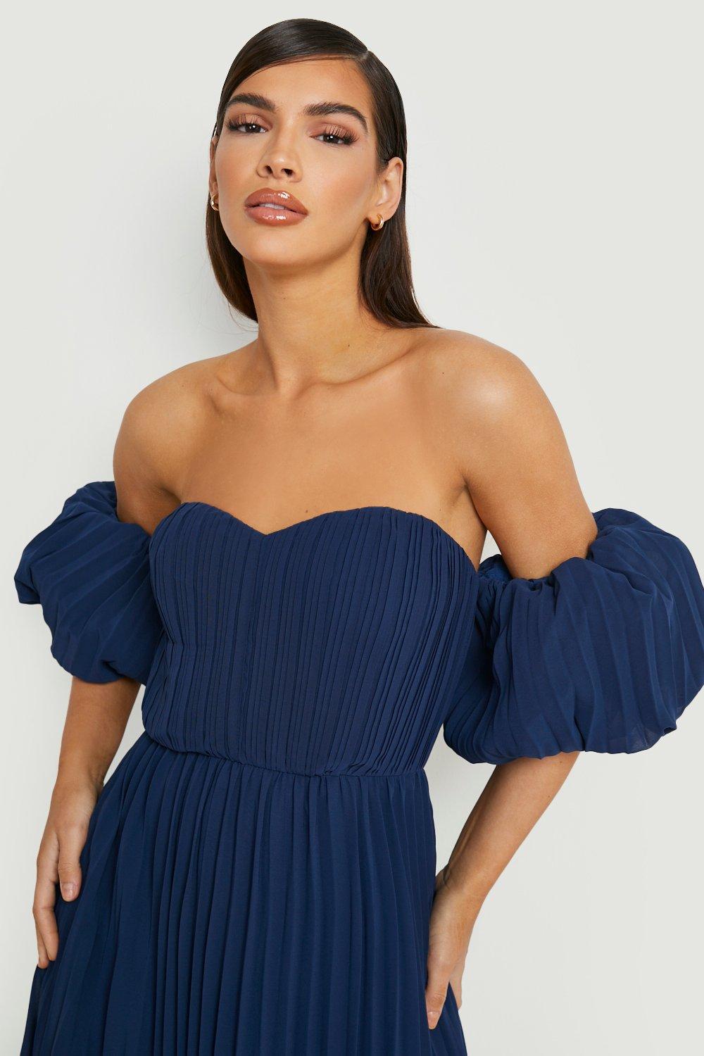 Robe longue col bardot et manches bouffantes boohoo