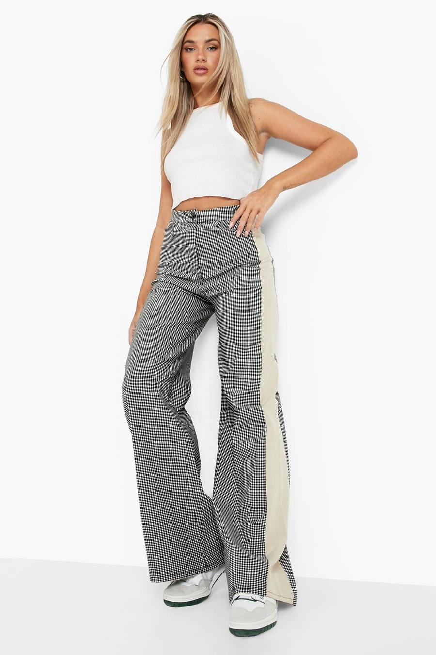 Sand Spliced Wide Leg Check Trouser image number 1