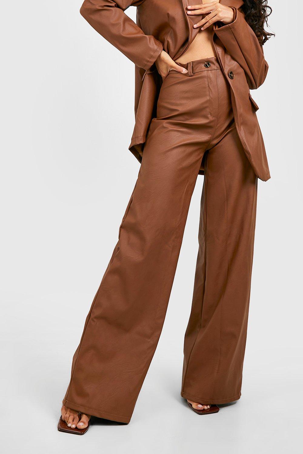 Faux Leather Slim Fit Straight Leg Pants