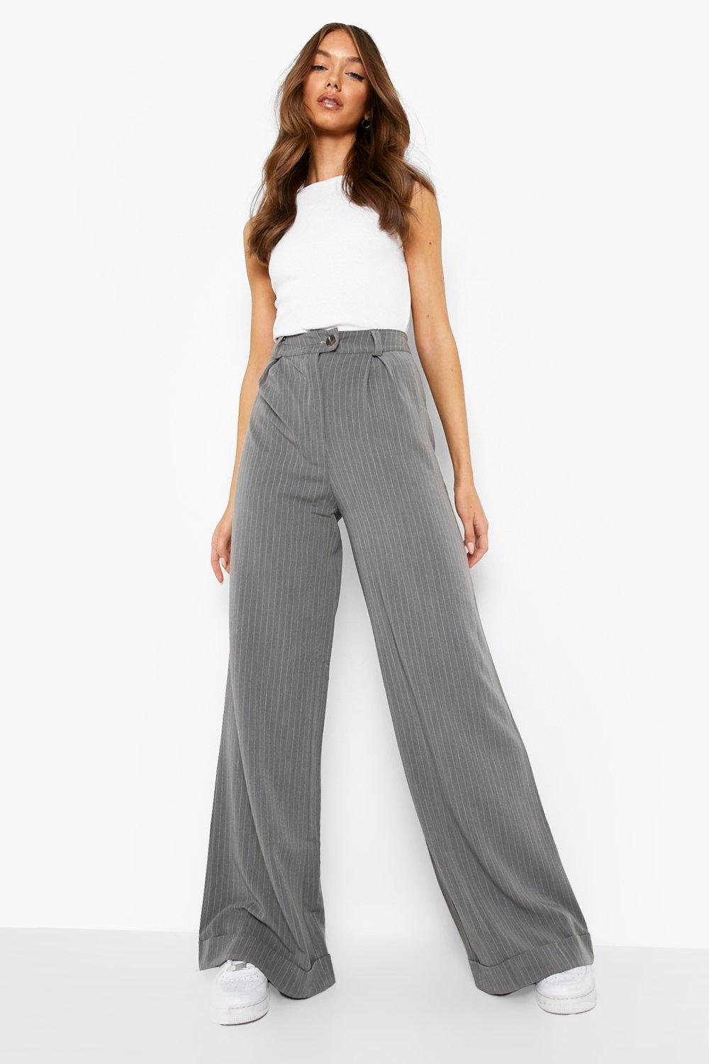 High Waisted Pinstripe Wide Leg Pants