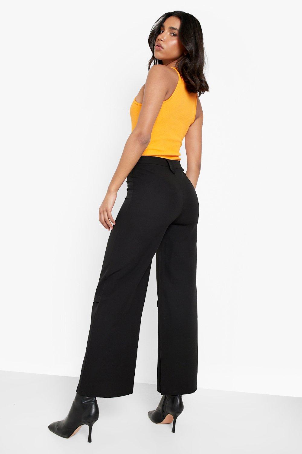 boohoo black wide leg trousers