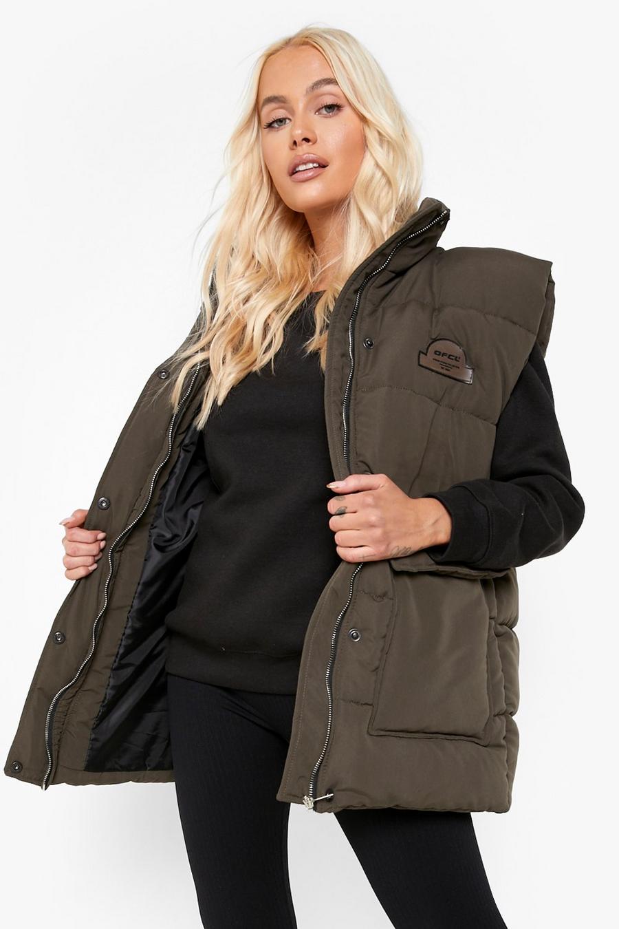 Chaleco oversize con emblema Official, Khaki image number 1