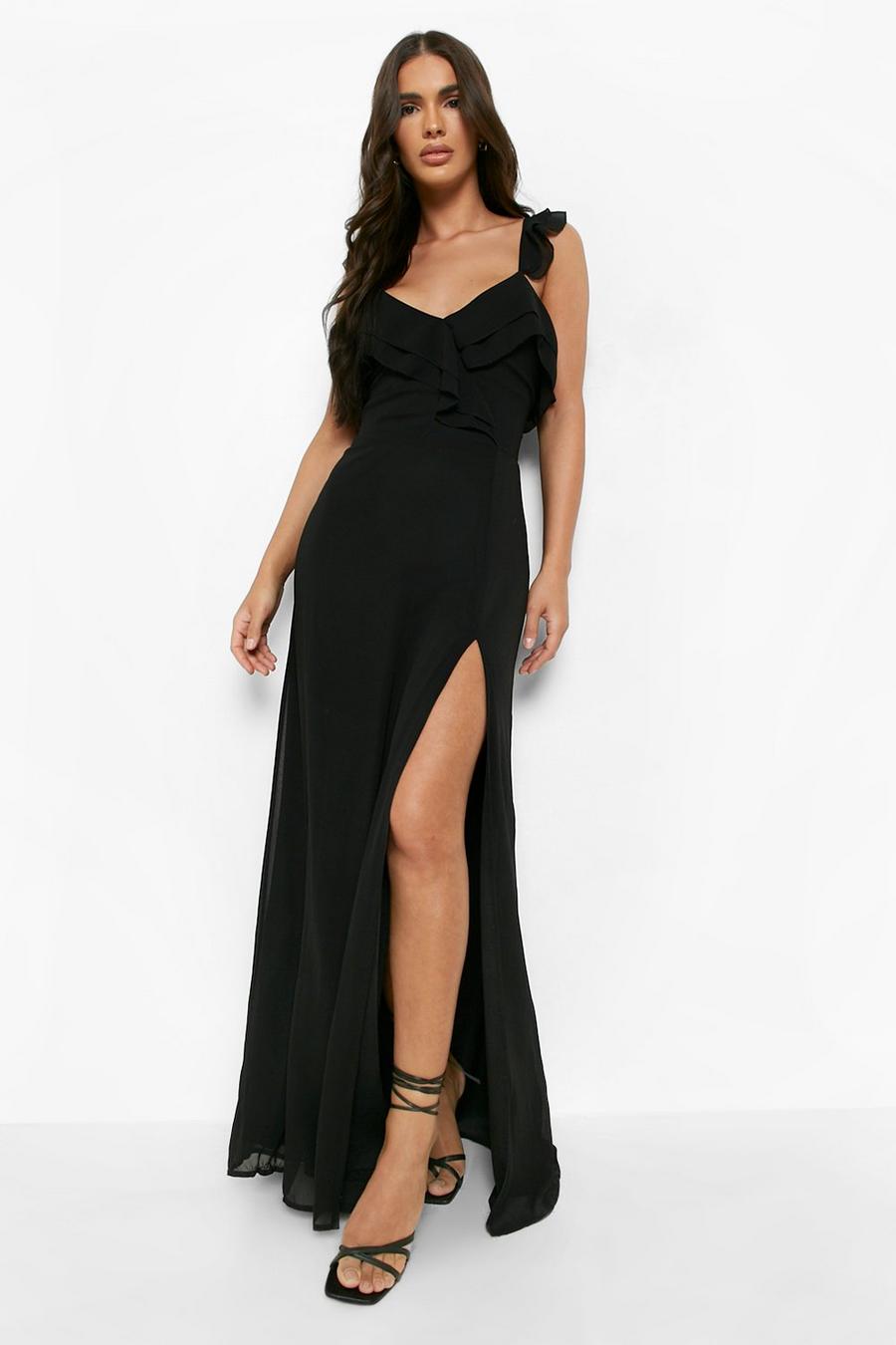 Black Frill Detail Strappy Maxi Dress image number 1