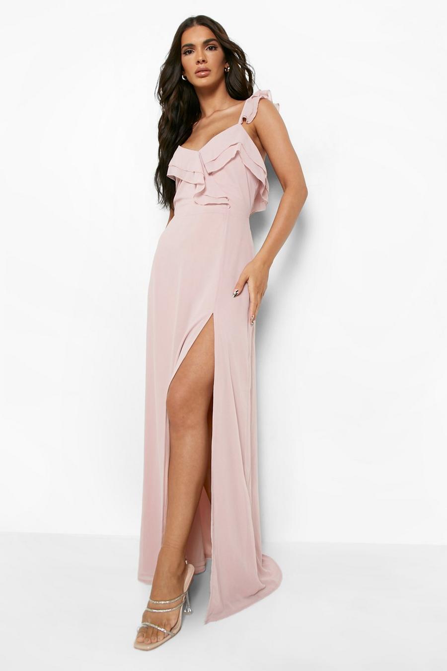 Soft pink Frill Detail Strappy Maxi Dress