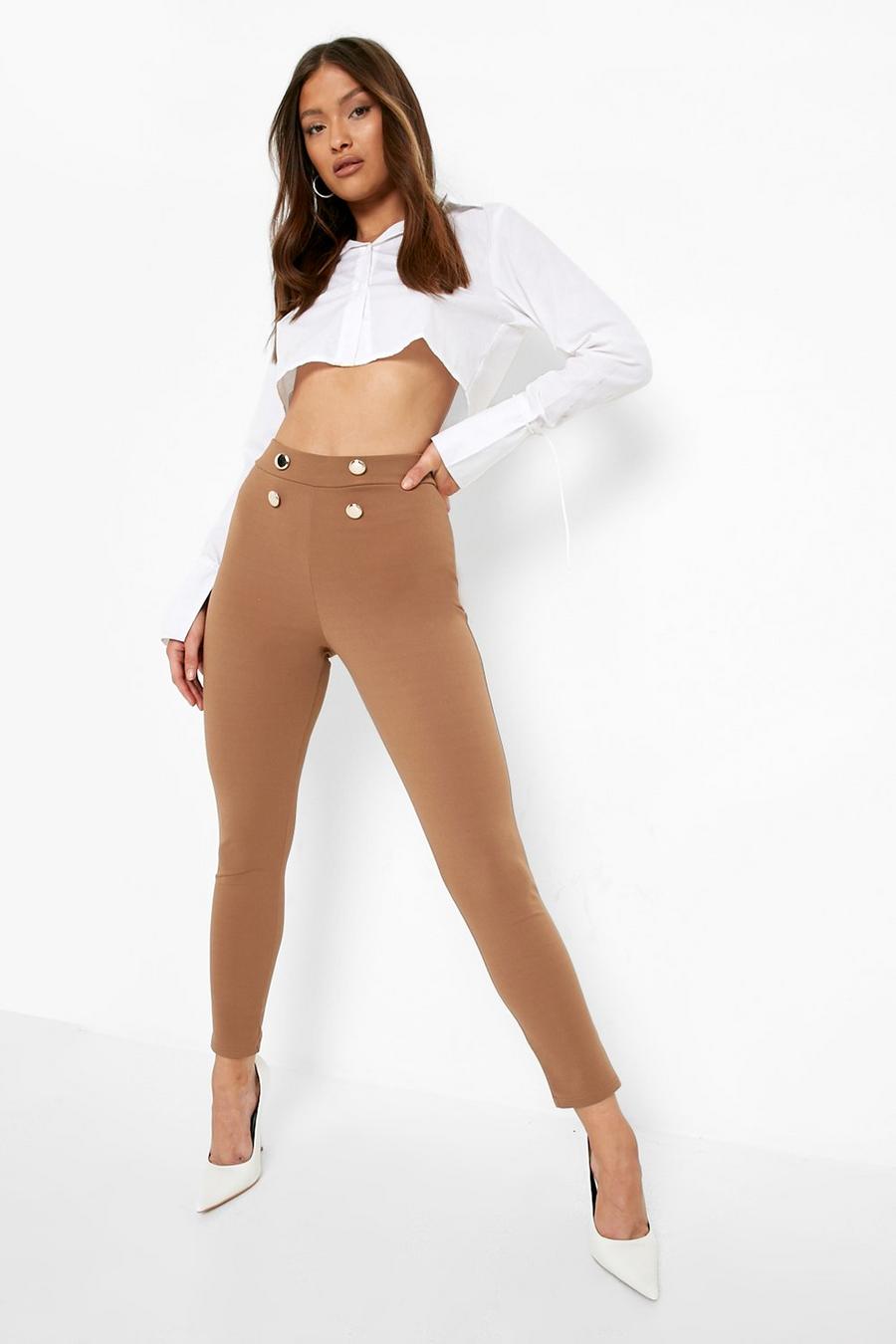 Camel Button Detail High Waisted Leggings image number 1