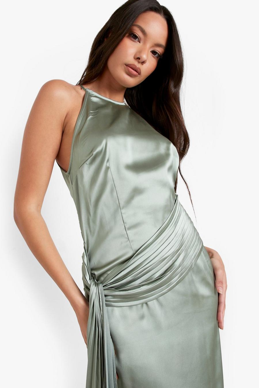 Olive Satin Drape Detail Maxi Dress image number 1