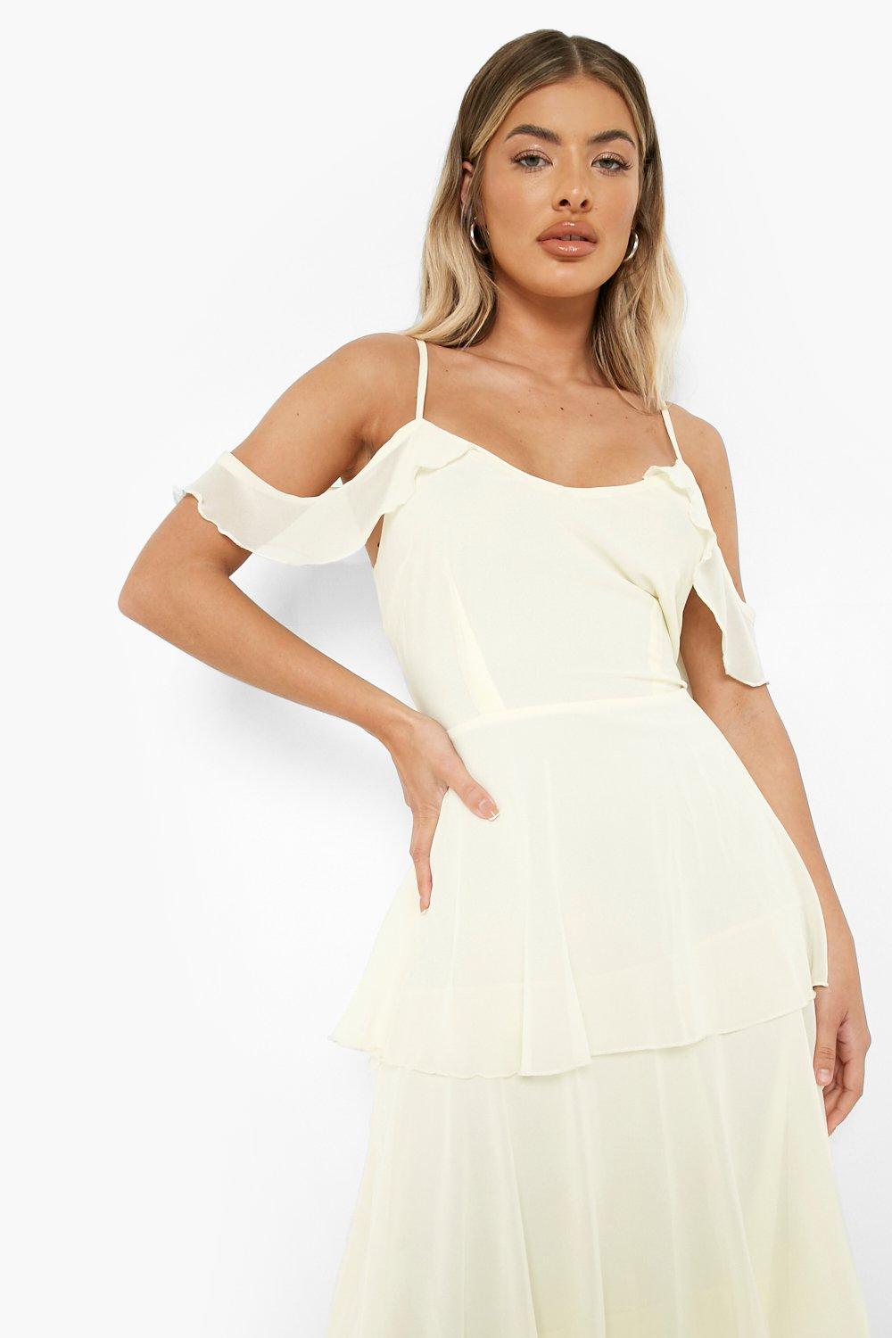 Cold shoulder white outlet maxi dress