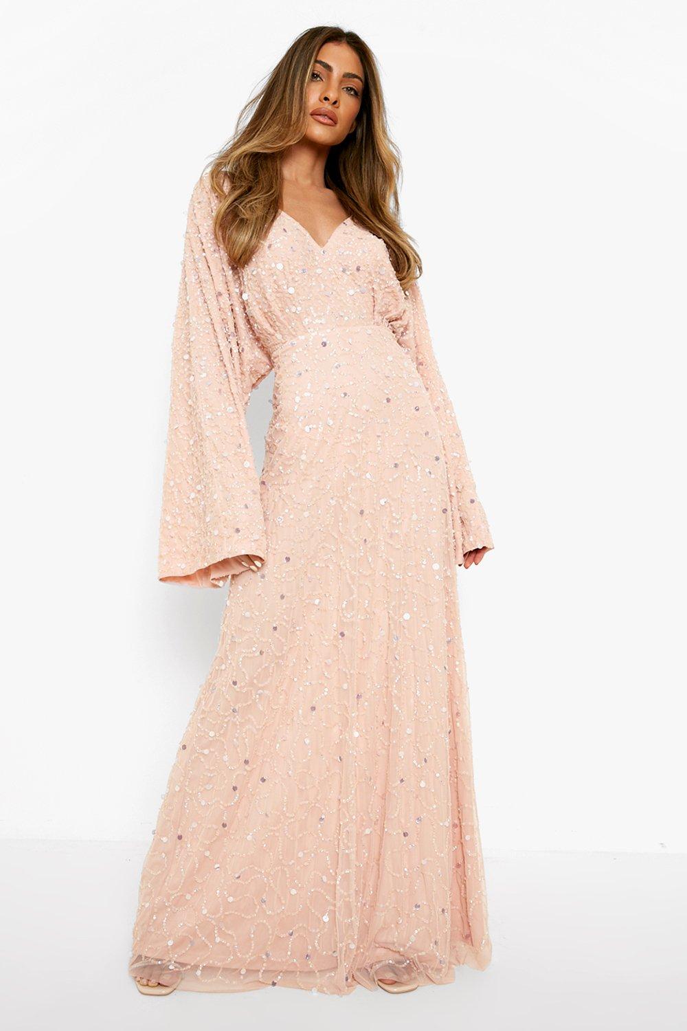 Bridesmaid Hand Embellished Long Sleeve Maxi Dress