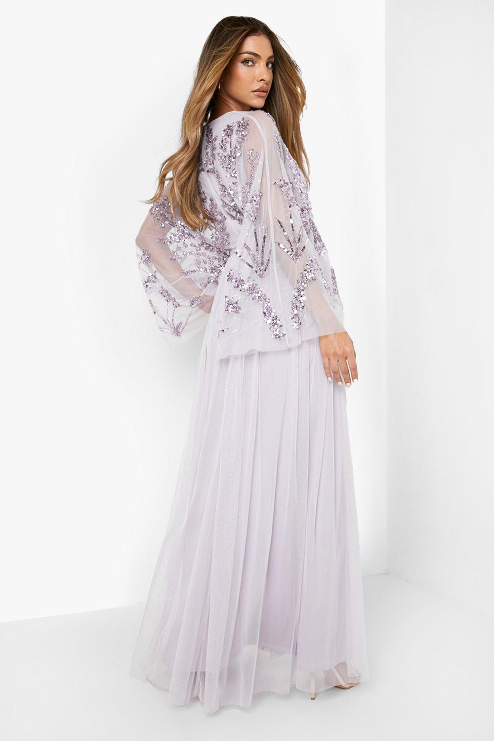 Hand Embellished Flare Sleeve Maxi Dress