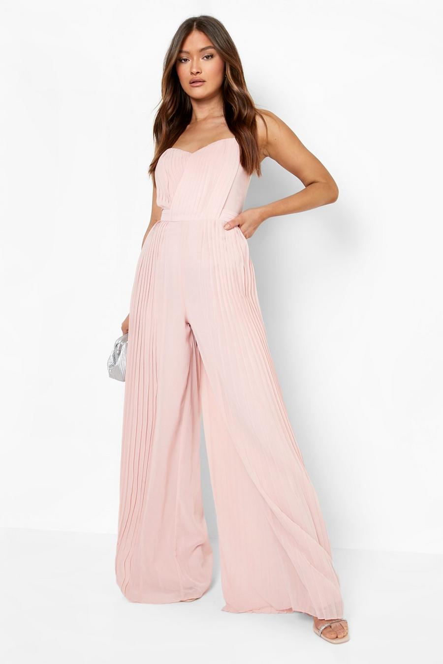 Blush Pleated Strappy Wide Leg Jumpsuit image number 1