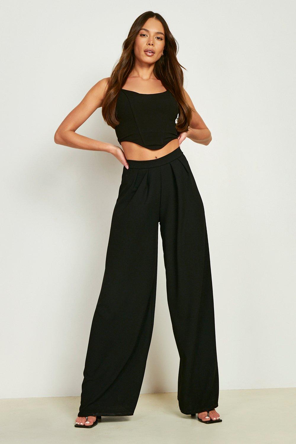 High Waisted Crepe Wide Leg Pants | boohoo CA