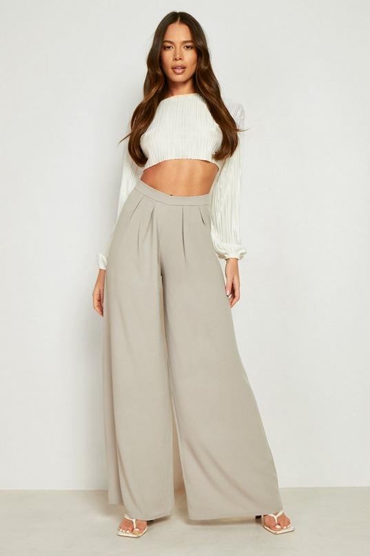 High Waisted Crepe Wide Leg Pants | boohoo USA High Waisted Crepe Wide Leg Pants | boohoo USA