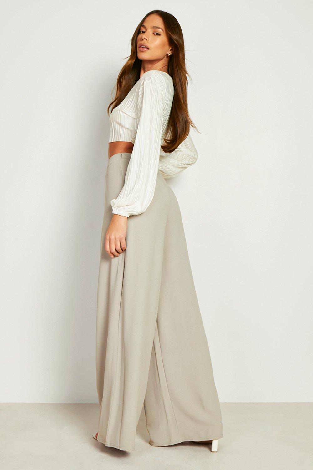 Thick crepe pleated wide-leg pant