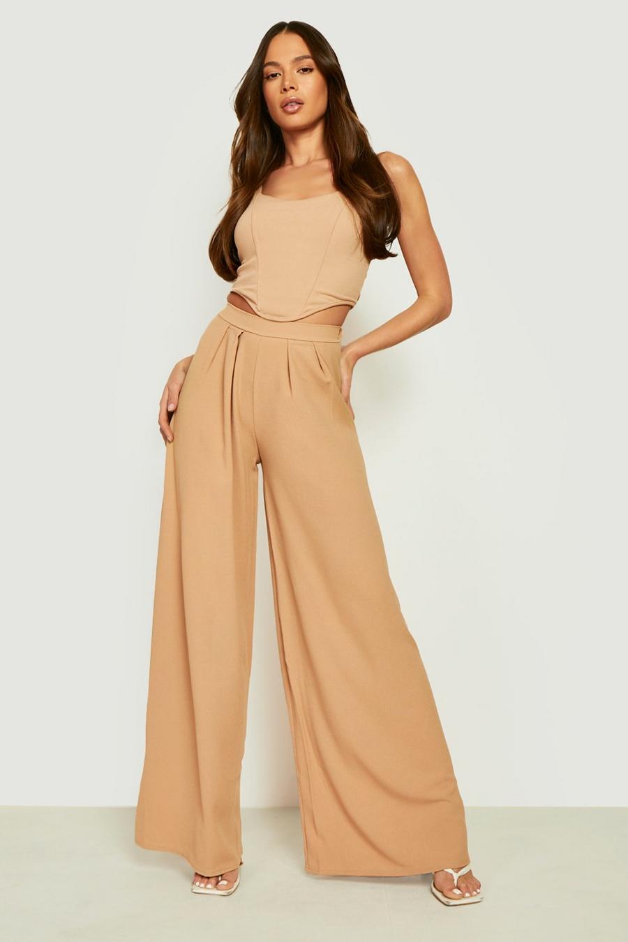 Stone High Waisted Crepe Wide Leg Trousers image number 1