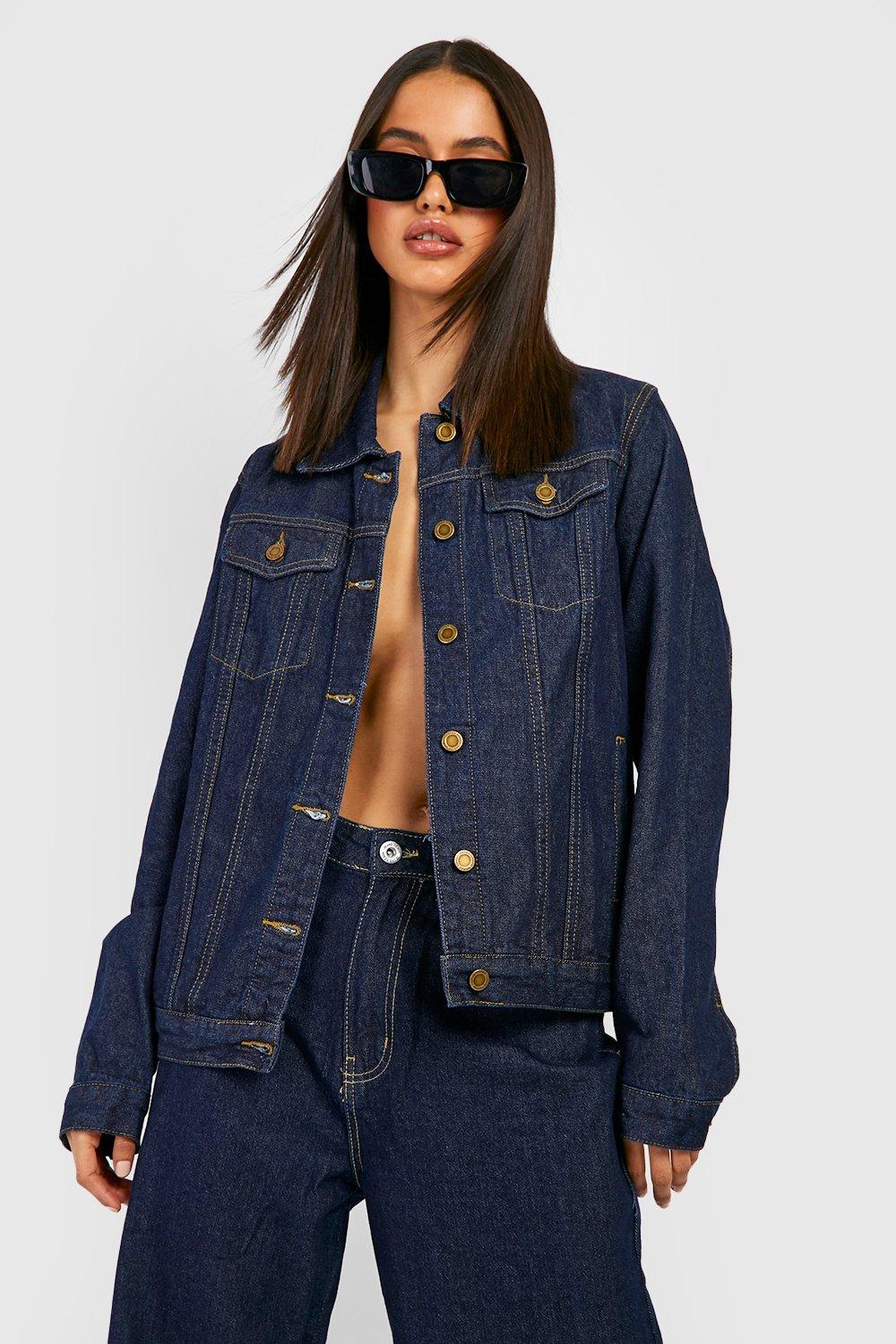 Long denim jacket clearance boohoo