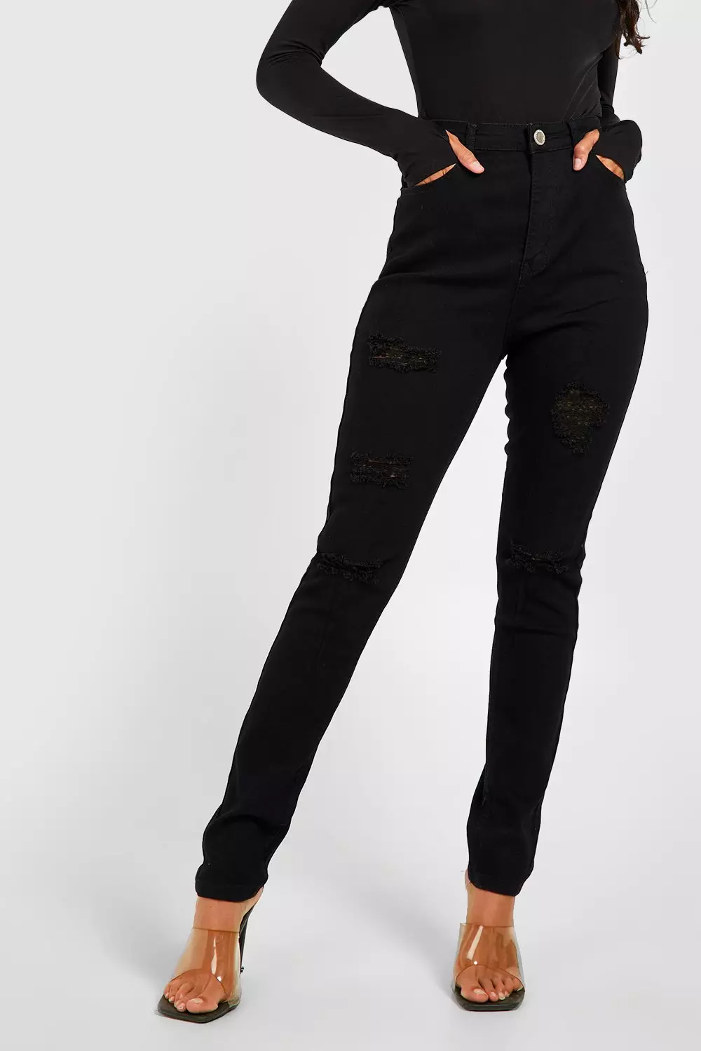 Boohoo black outlet ripped jeans