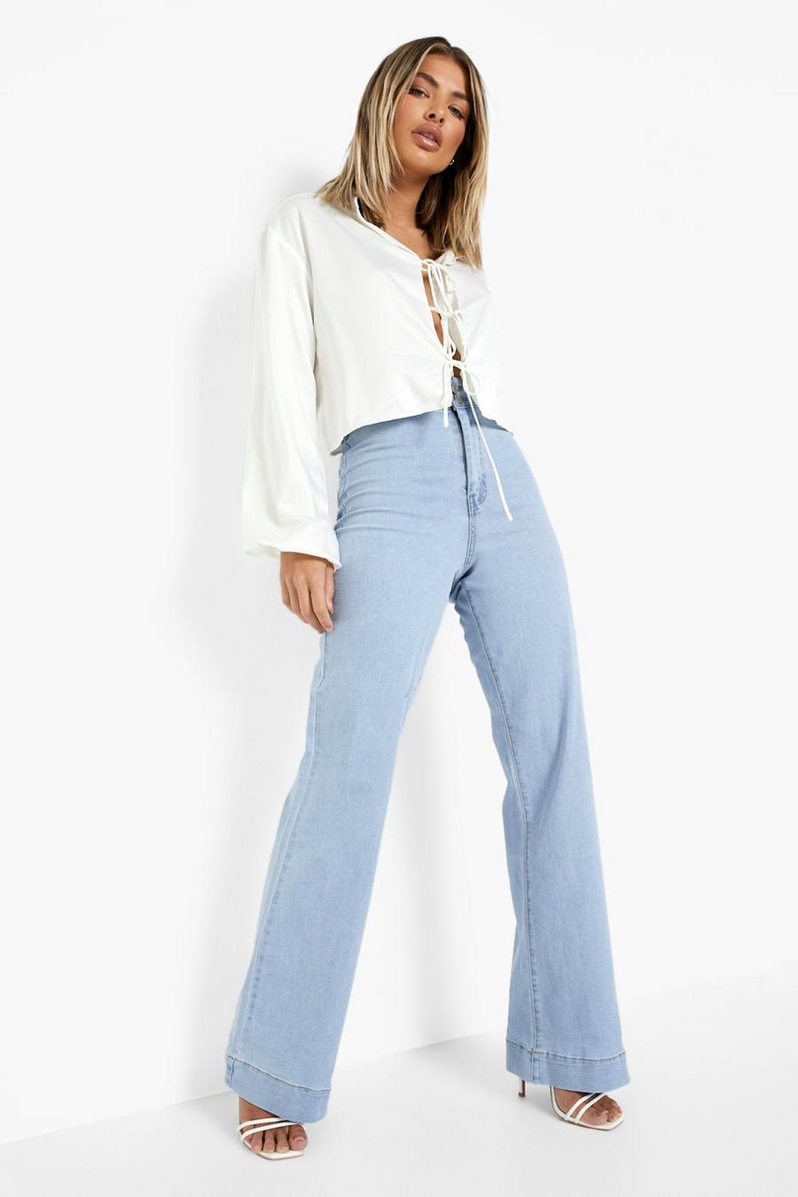 Light blue Fitted Stretch Denim Flared Jeans image number 1