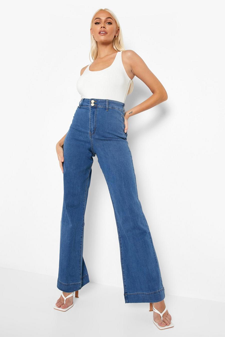 Mid blue Fitted Stretch Denim Flared Jeans