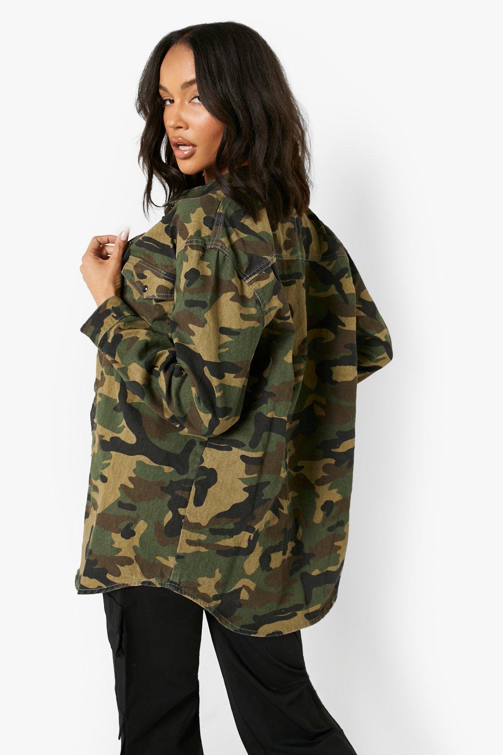 Hooded Oversized Camo Denim Jacket Boohoo