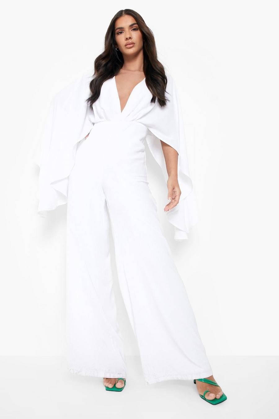 White Plunge Batwing Wide Leg Jumpsuit image number 1