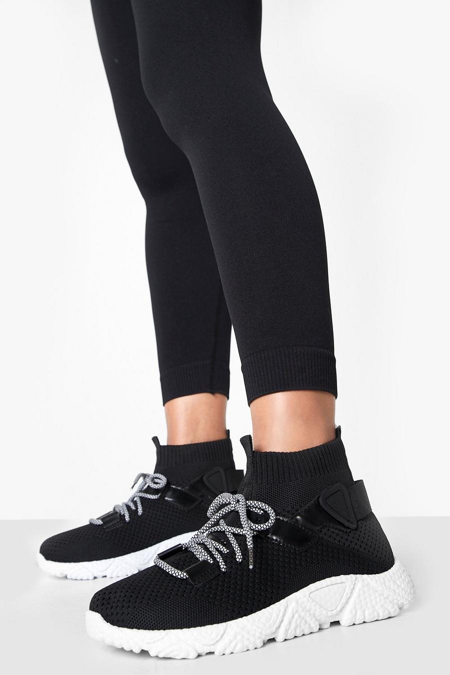 Black Lace Up Sock Sneakers image number 1