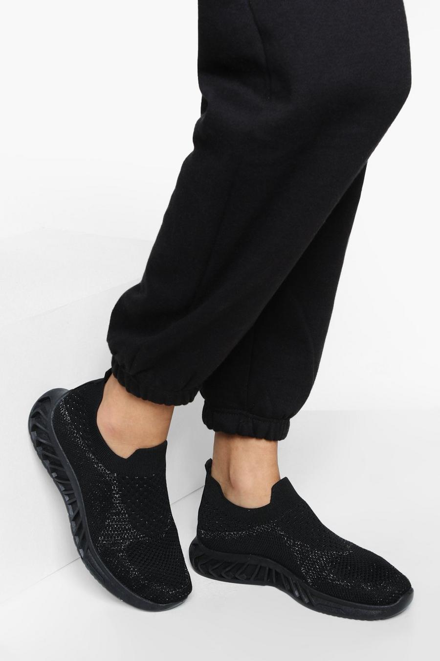 All Black Knitted Sock Sneakers image number 1