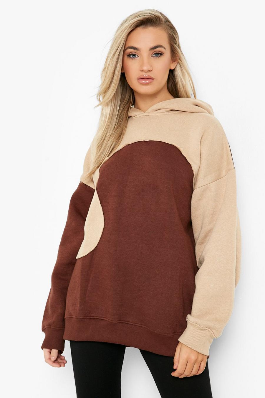Oversize Colorblock Hoodie, Chocolate image number 1