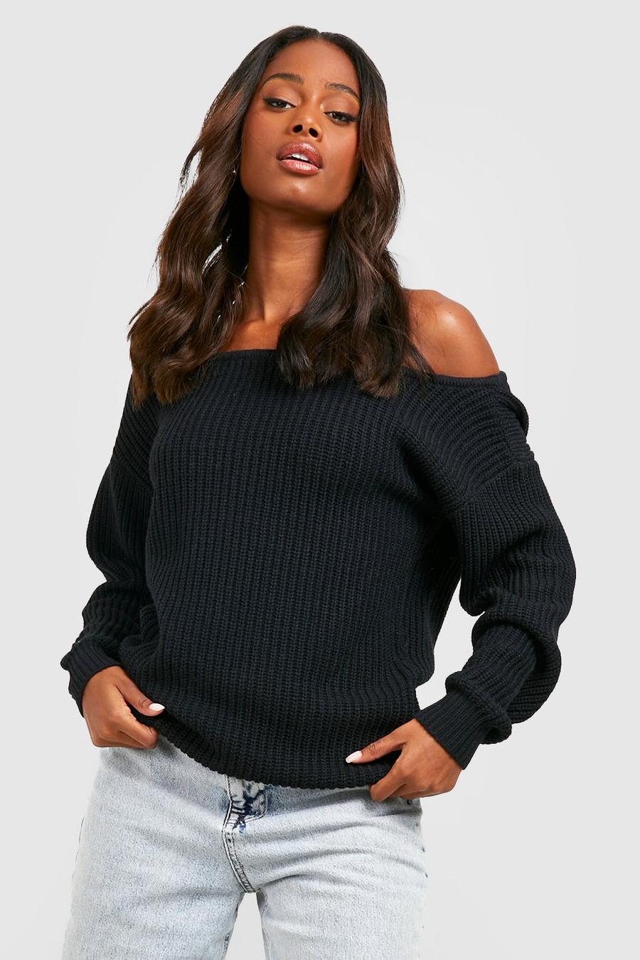 Black Basic Boat Neck Sweater image number 1