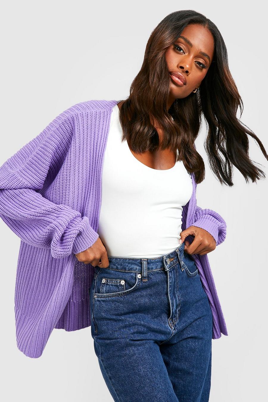 Purple Basic Cropped Cardigan