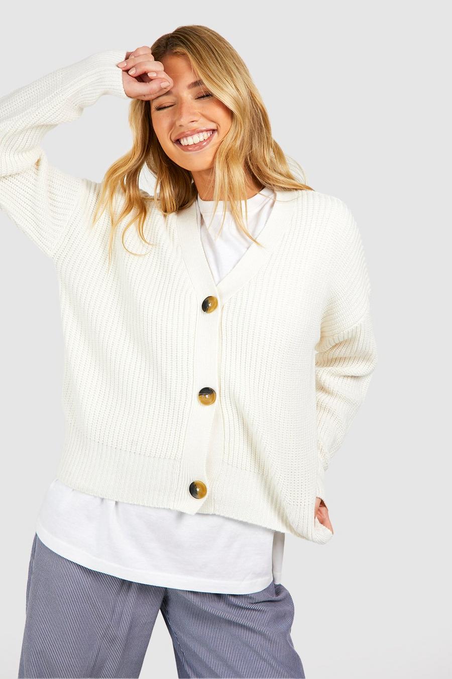 Ivory blanc Basic Button Through Cropped Cardigan