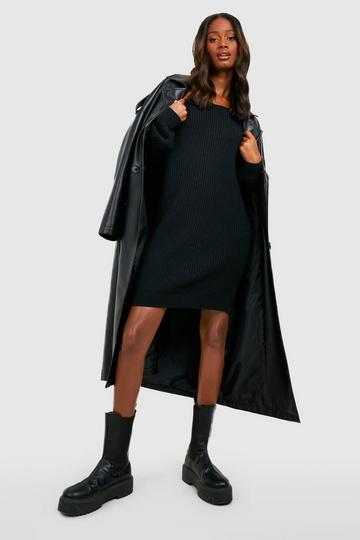 Basic Slash Neck Jumper Dress black