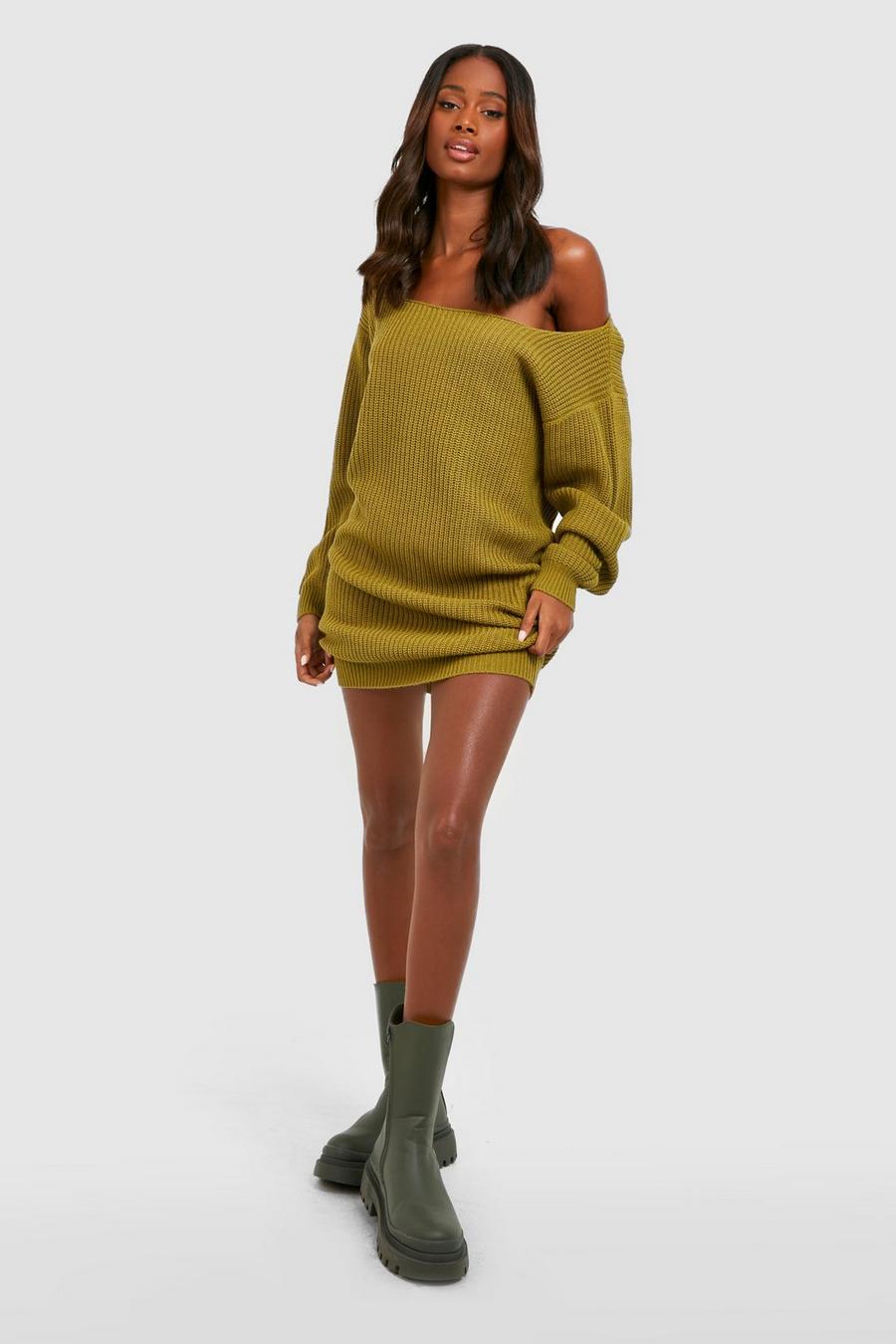 Basic Pulloverkleid, Khaki