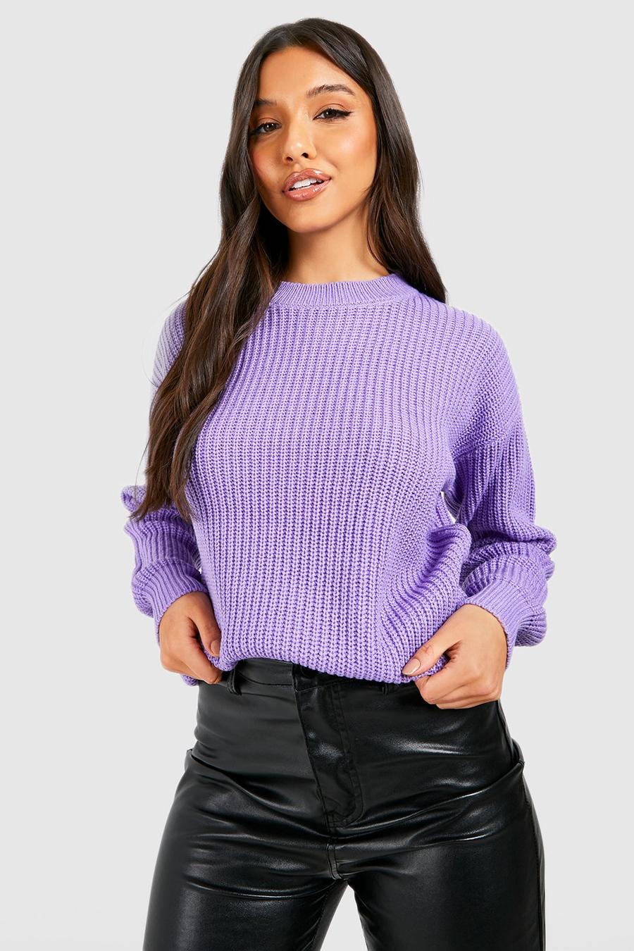Purple Basic Crew Neck Sweater image number 1