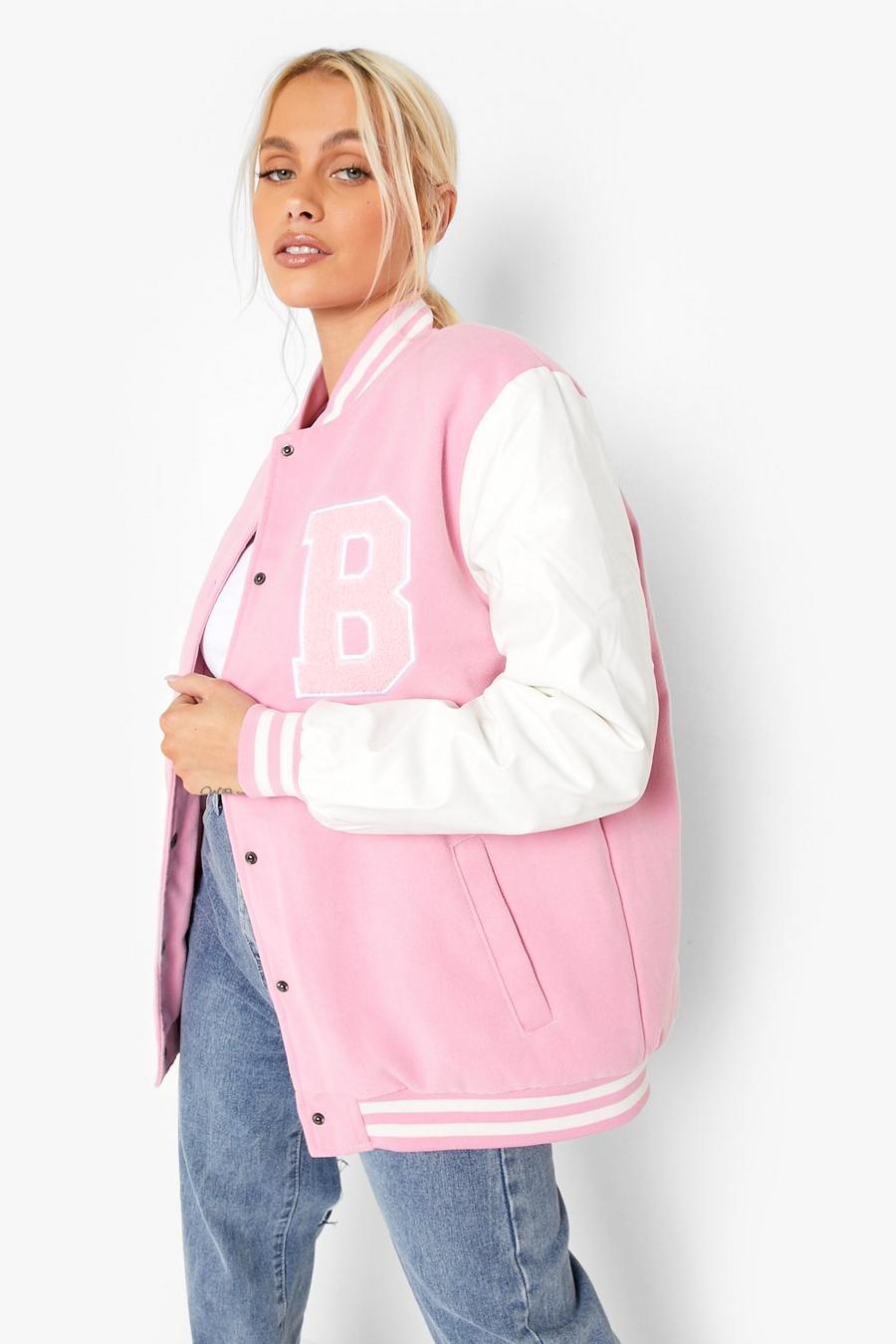 Pink Colorblock Varsity Bomber Jacket