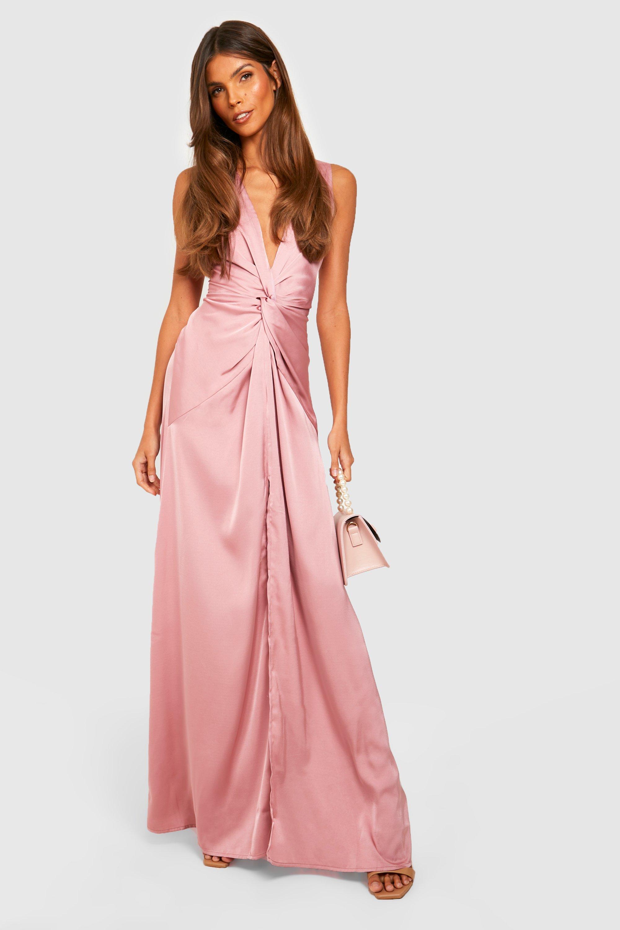 Bandeau Twist One Shoulder Backless Split Maxi Dress