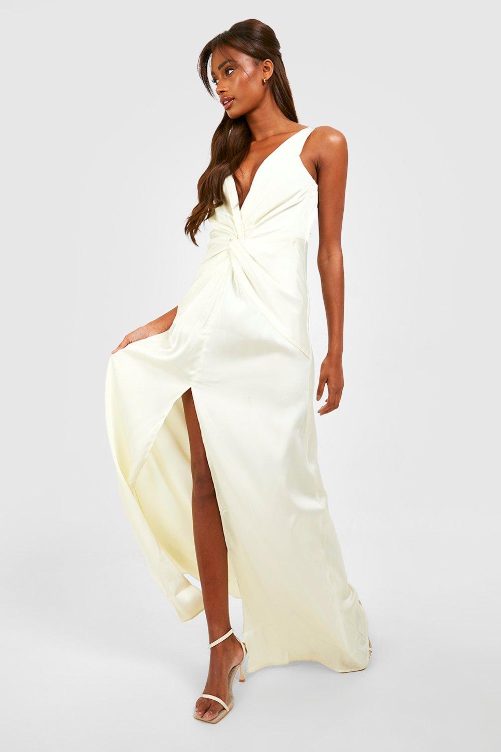 Satin Twist Detail Split Maxi Dress boohoo
