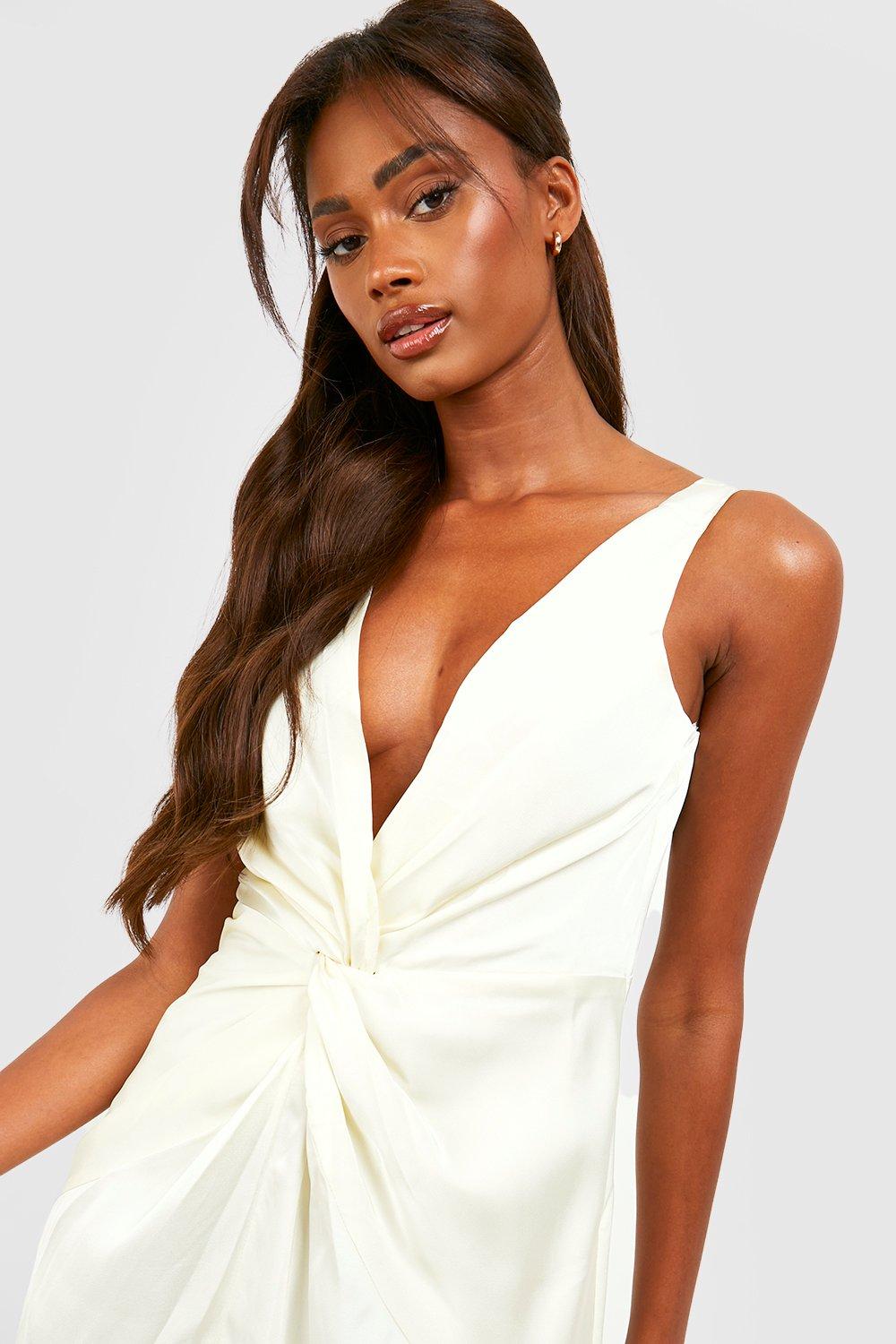 Satin Twist Detail Split Maxi Dress boohoo USA