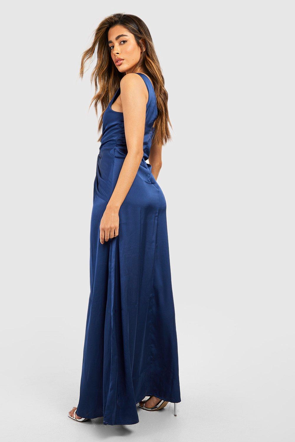 Satin Twist Detail Split Maxi Dress boohoo USA