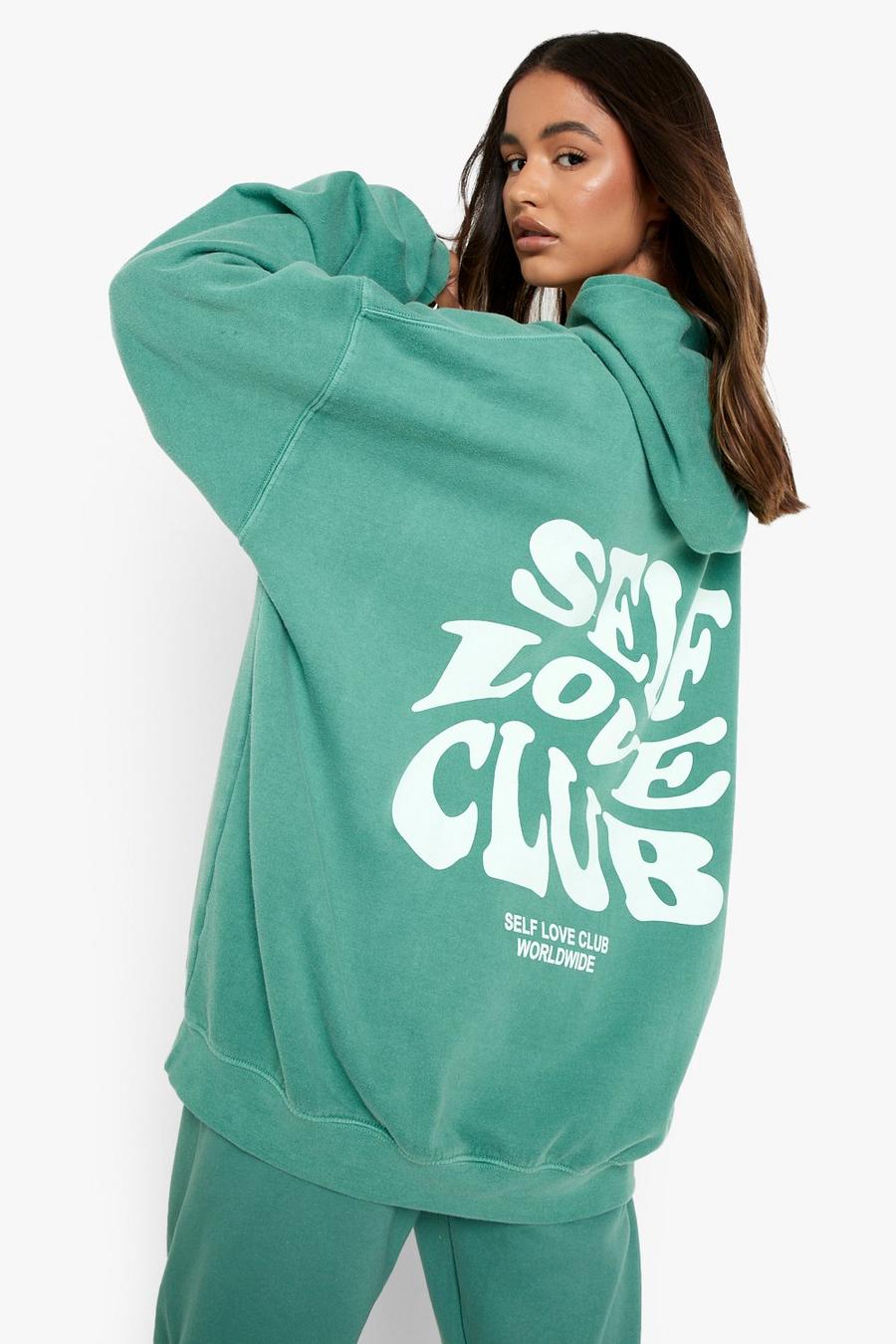 Sage Overdyed Self Love Club Oversized Hoodie image number 1