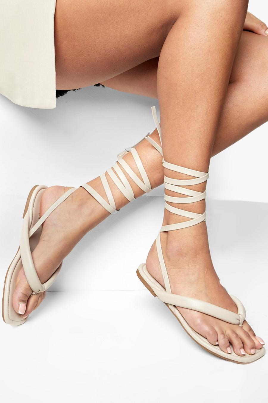 Ecru white Toe Post Wrap Up Sandal
