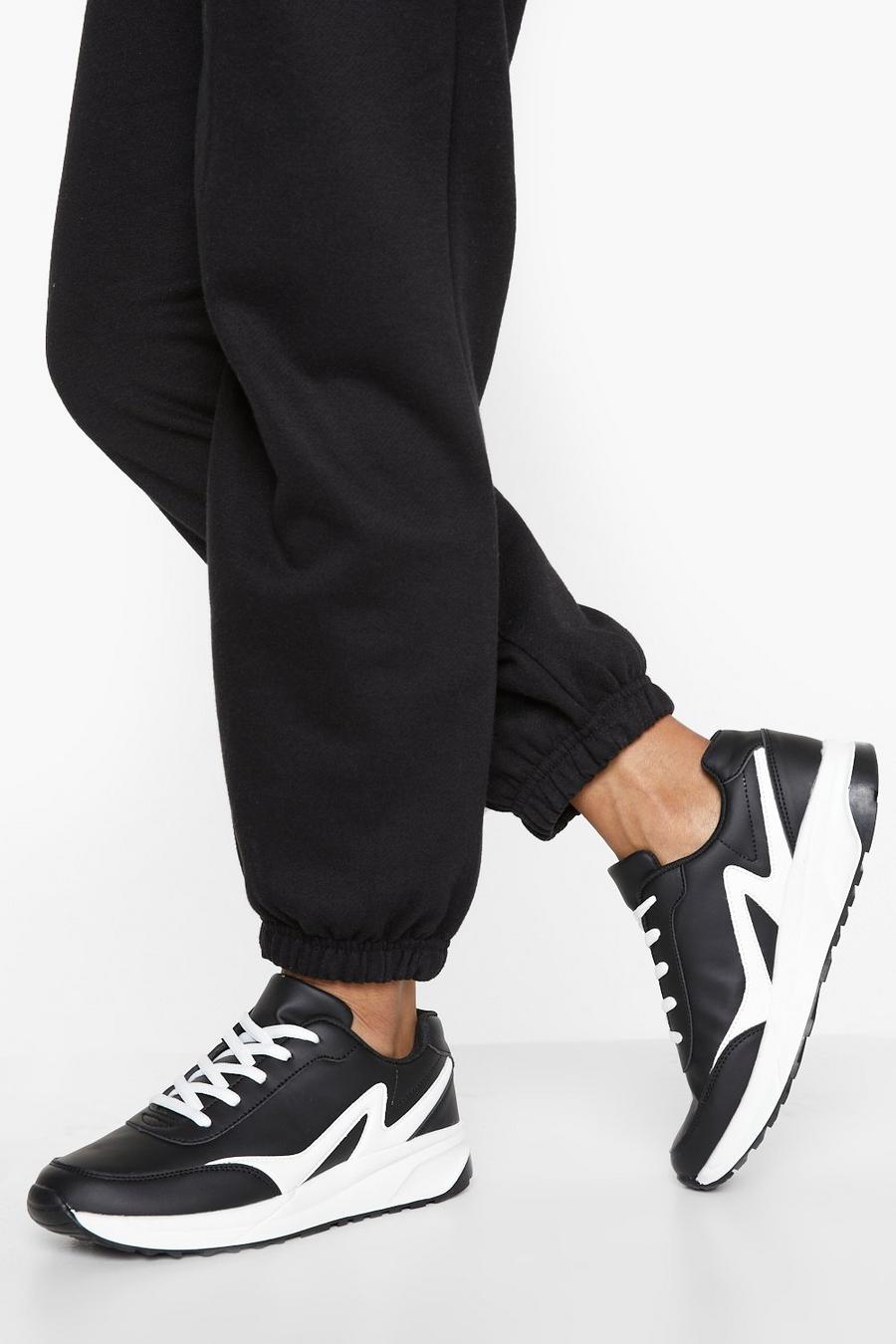 Black Chunky Detailed Panelled Sneakers