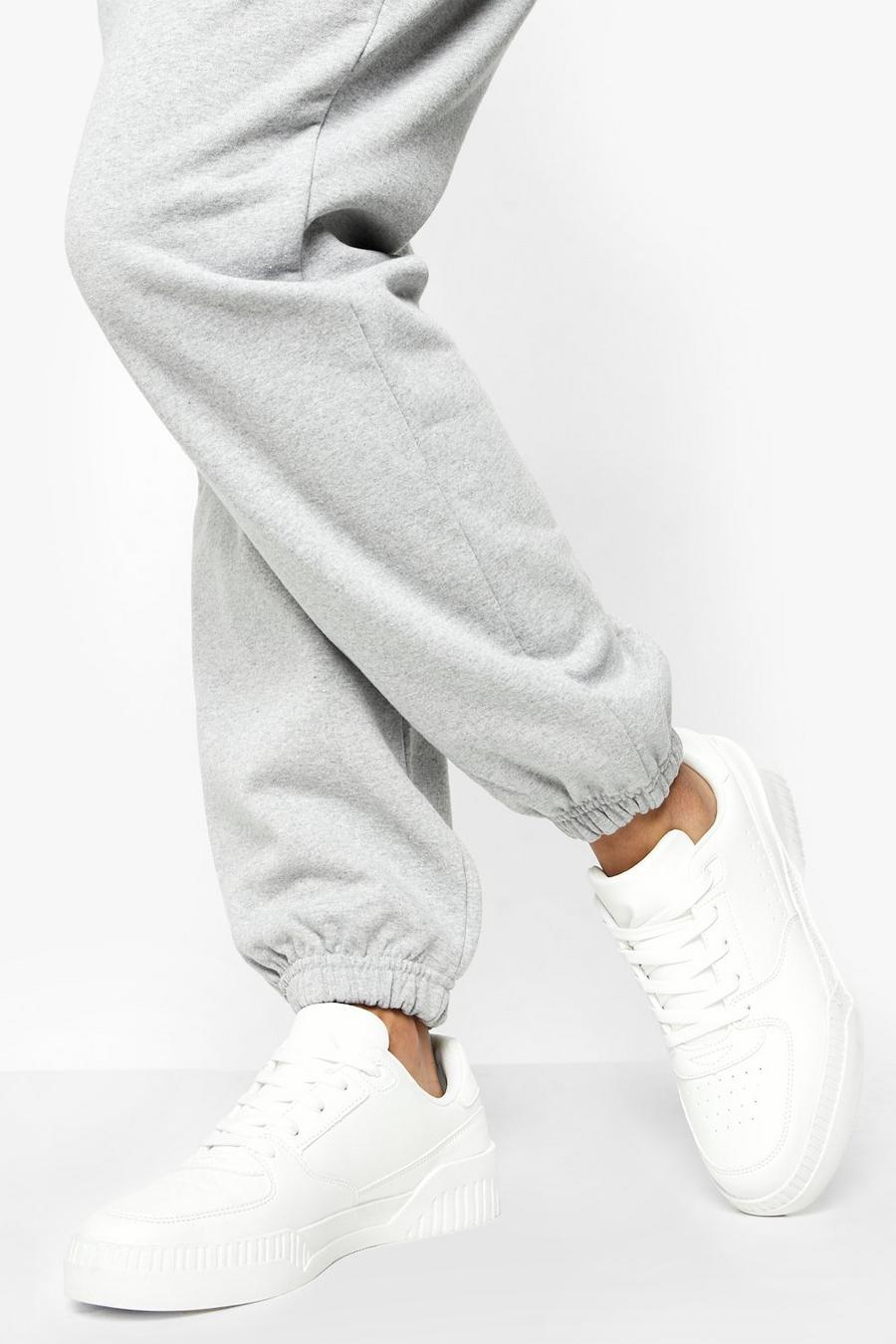 White Multi Panelled Flat Sneakers image number 1