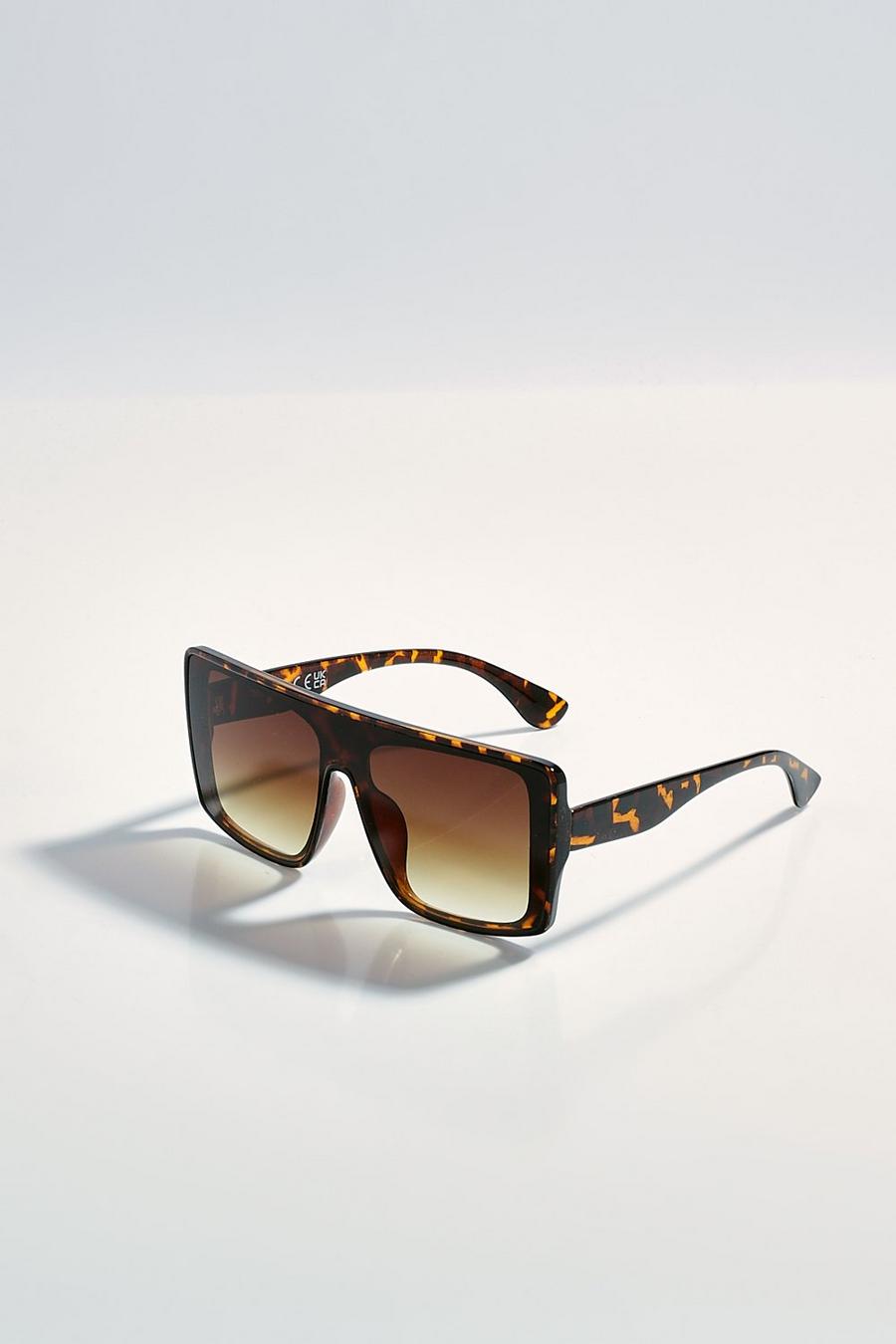 Brown Flat Top Oversized Tort Sunglasses