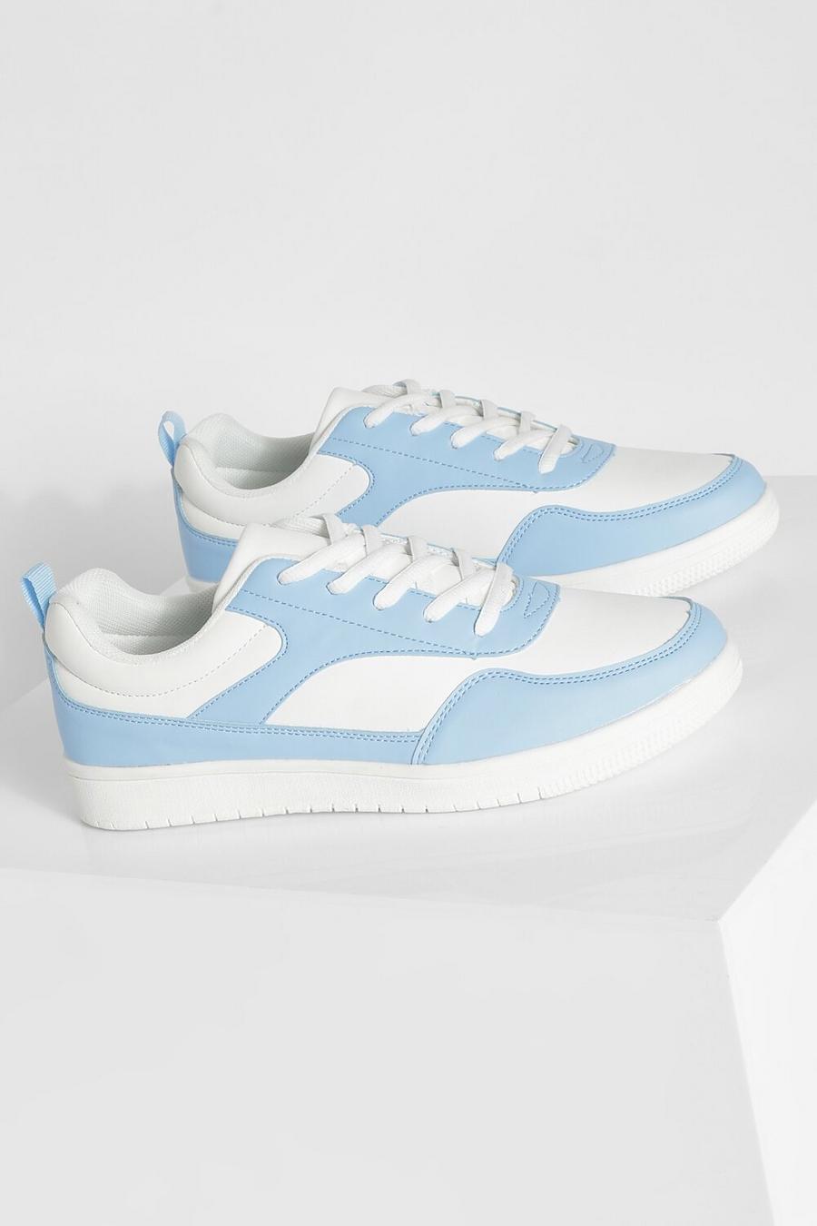 Blue Wide Fit Contrast Panelled Low Top Trainer image number 1