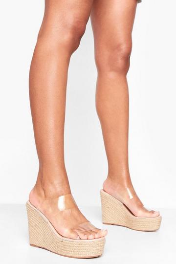 Clear Double Strap Patent Wedge nude