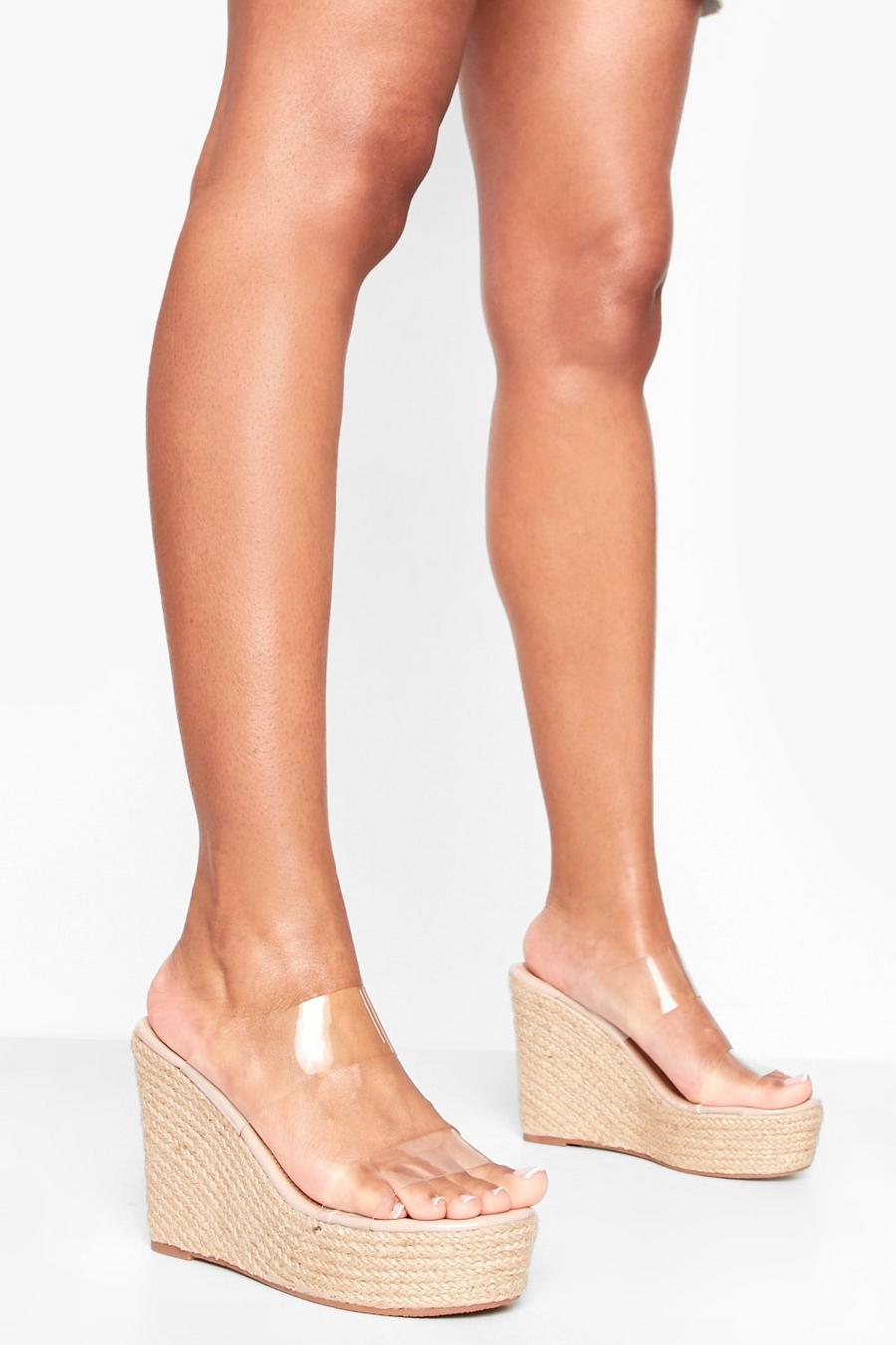 Kleilabsatz Lack Sandalen mit durchsitigen Riemchen, Nude image number 1